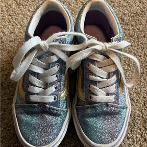 Kids Glitter Lace-Up Sneakers in Blue and Gold